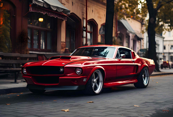 Red Muscle Car on the street-Stance Bros