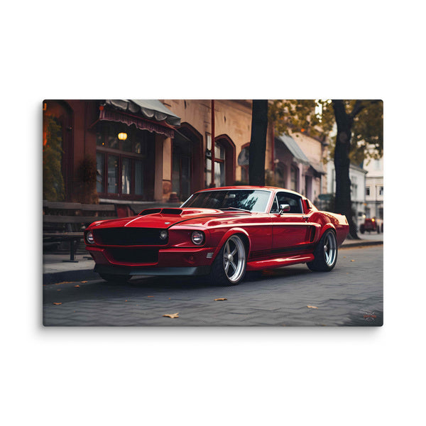 Red Muscle Car on the street (Canvas)